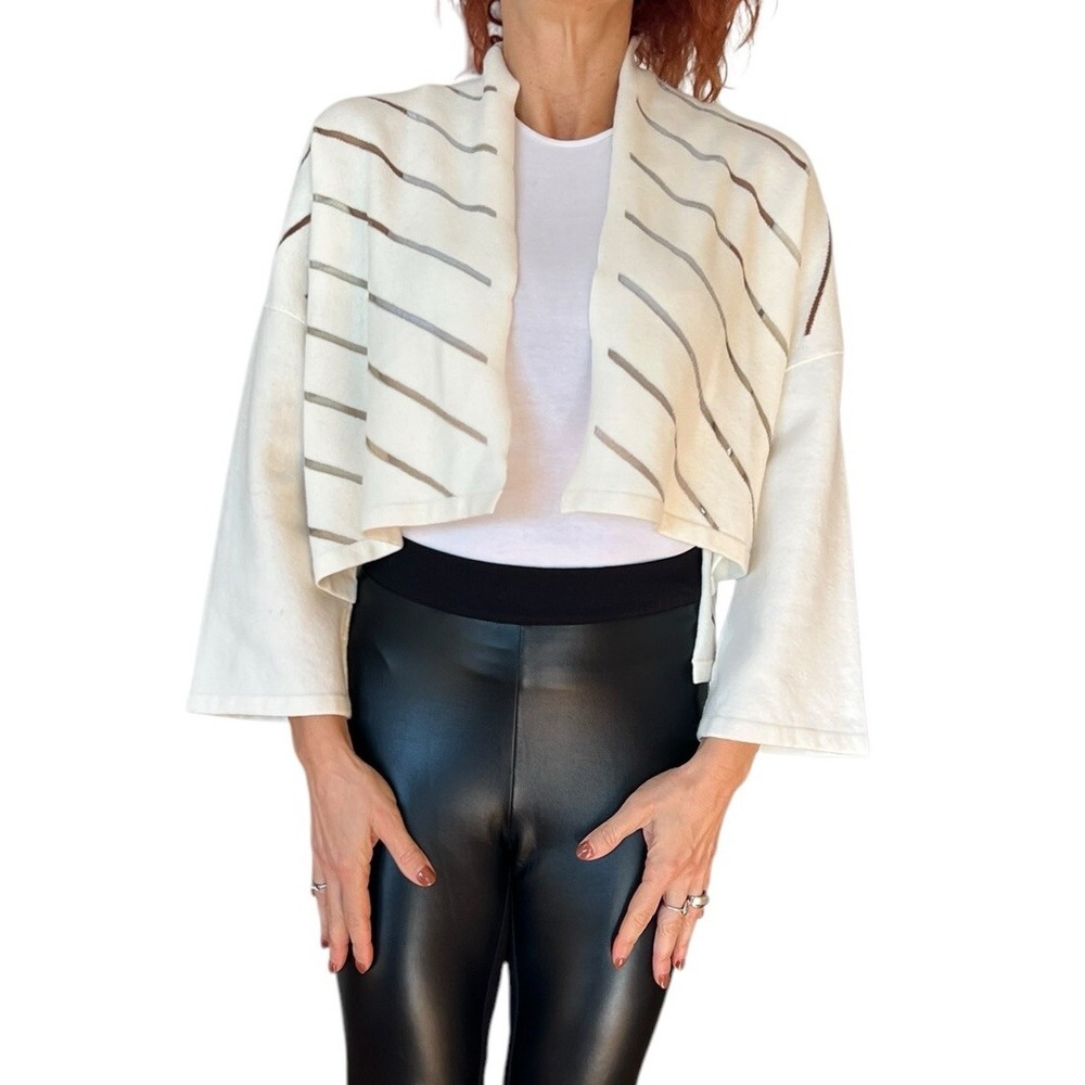 Pier Antonio Gaspari creme open wool knit crop laser cut cardigan sweater‎ 38 M